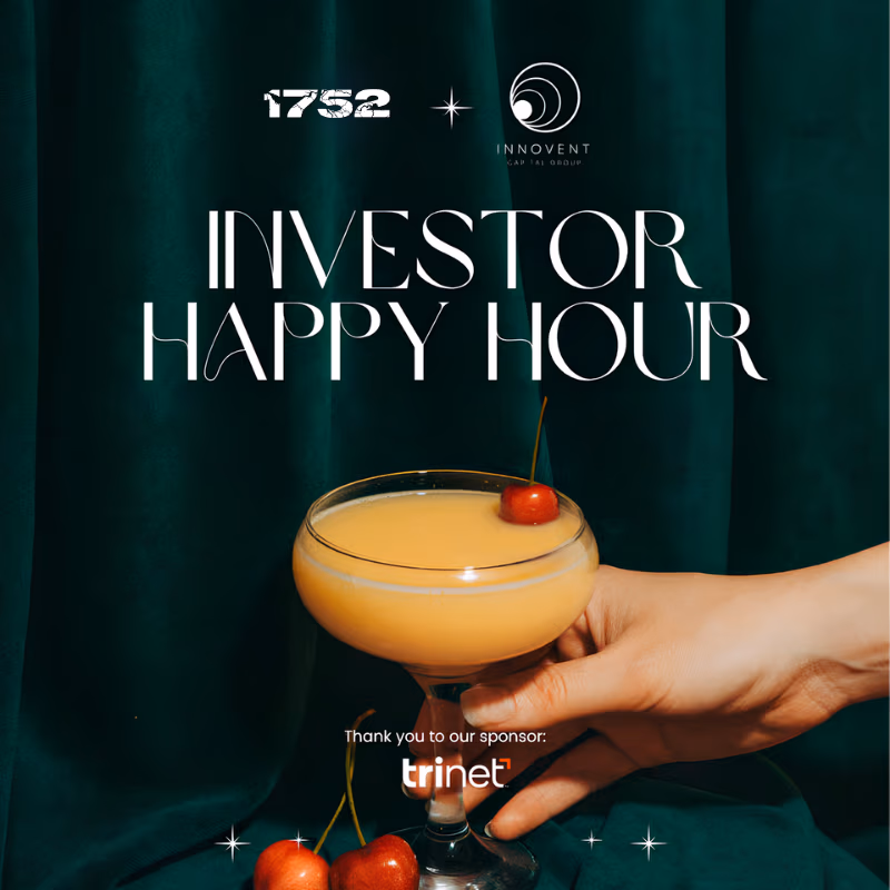 Investor Happy Hour cocktail event invitation from 1752vc and Innovent