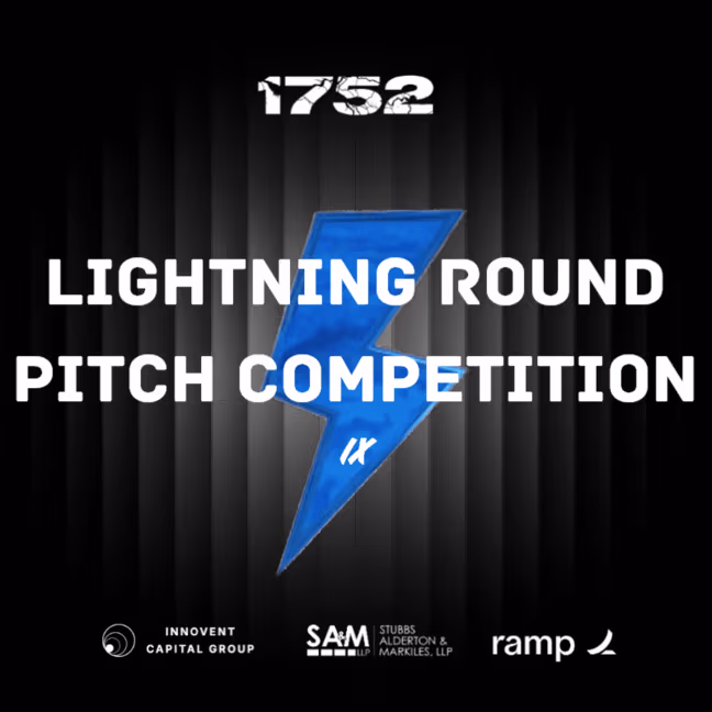Lightning Round IX pitch competition poster with the 1752 lightning bolt